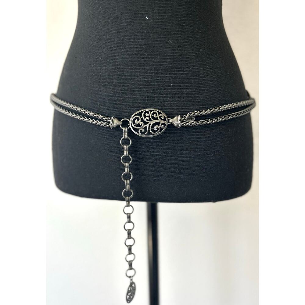 Chico’s Vintage Concho Gunmetal Filigree Chain Belt Adjustable Boho Gothic XL